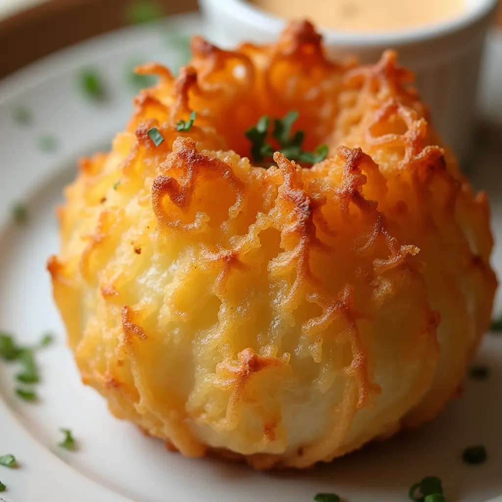 Crispy Bloomin' Onion served with tangy dipping sauce.