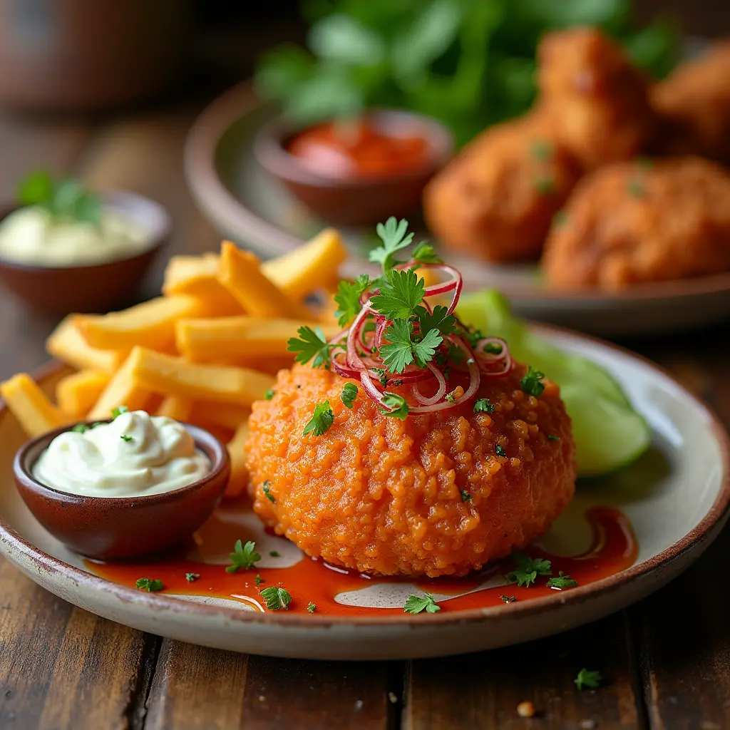 Bloomin' Onion and Alice Springs Chicken served with dipping sauces.