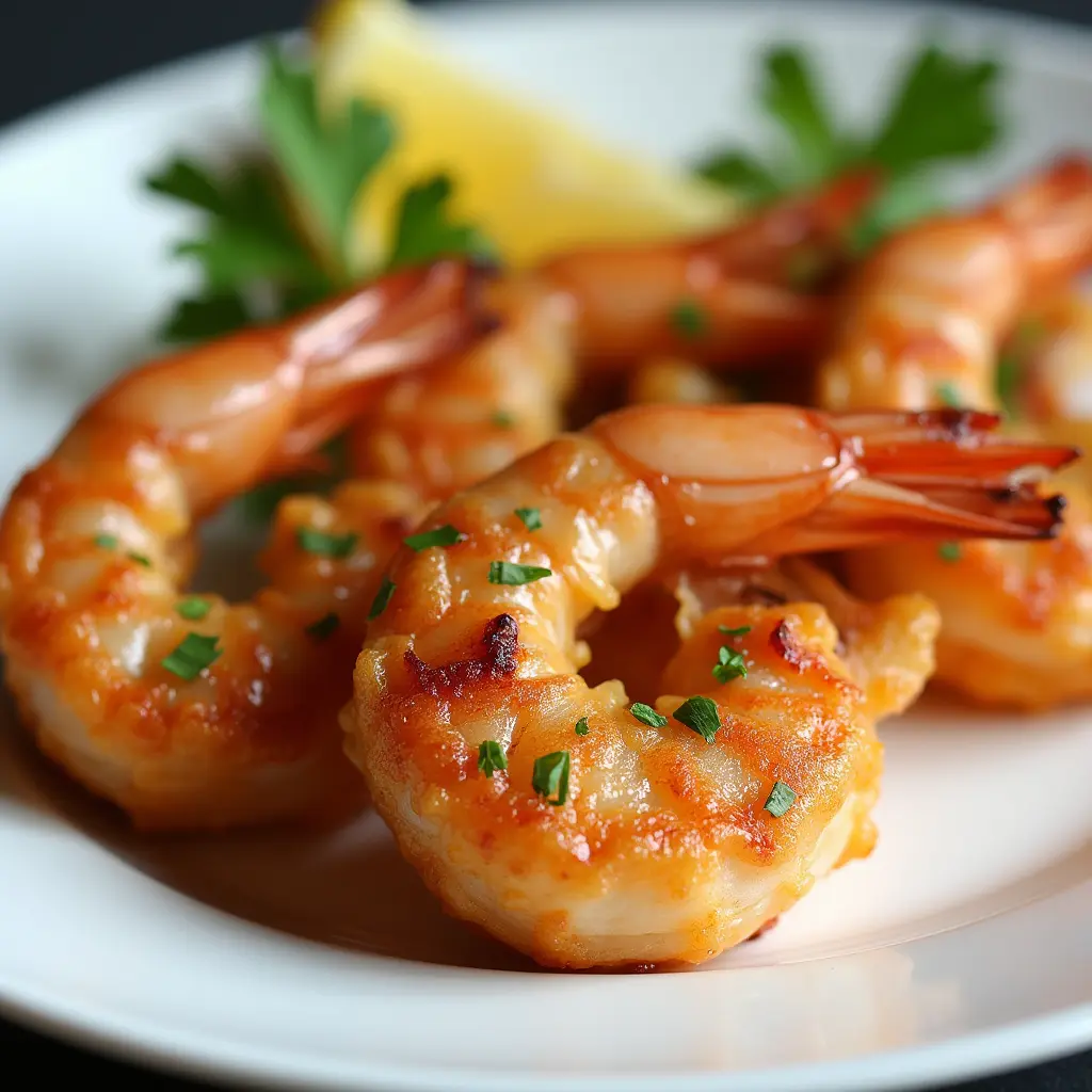 A plate of golden-brown stuffed shrimp with fresh garnish.