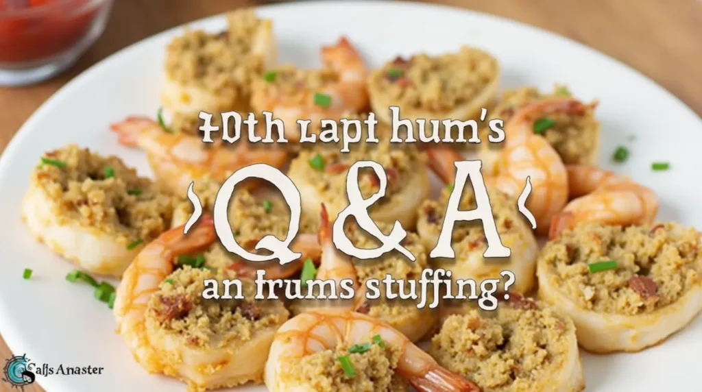 Stuffed shrimp on a plate with common questions overlayed.