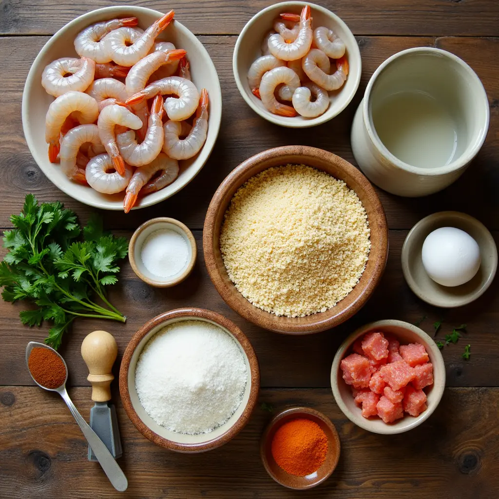 Flat lay of ingredients for making stuffed shrimp.