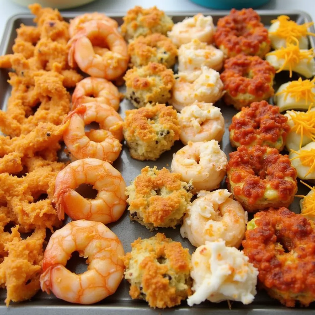 Assortment of stuffed shrimp recipes with different stuffing styles.